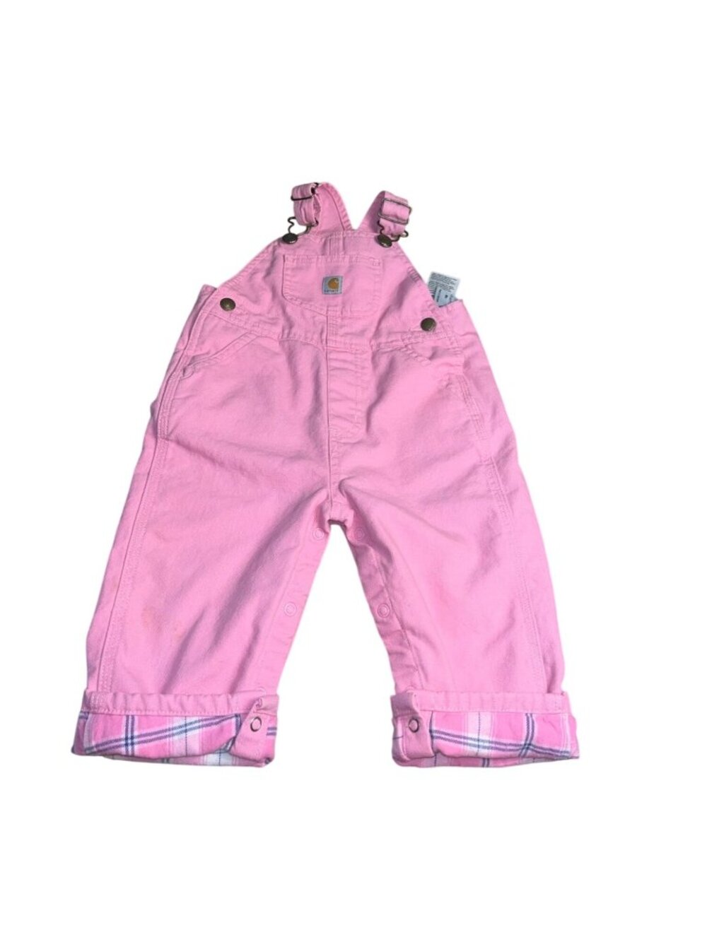 Carhartt Pink Flannel-Lined Overalls 18M Adjustable Straps Snap Closures